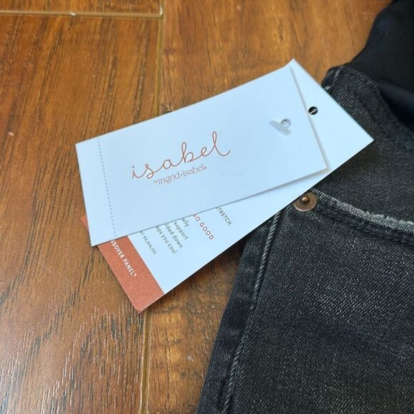 NWT Isabel Maternity Size 14 Midi Short Denim Black Jean Shorts Crossover Panel - Picture 3 of 6